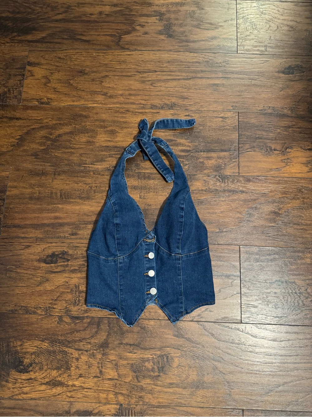 SHEIN Blue Denim Halter Crop Top